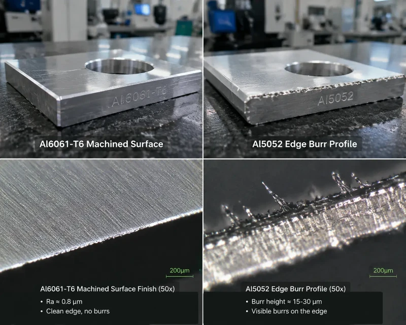 Microscopic comparison of Al6061-T6 and Al5052 surface finish quality during CNC machining at Dazao Machinery Microscopic comparison of Al6061-T6 and Al5052 surface finish quality during CNC machining at Dazao Machinery